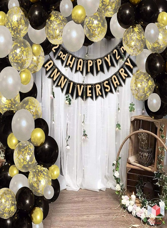Wobbox Happy Anniversary Bunting Banner Black & Copper Gold Text with Hanging Stars 2nd Month Happy Anniversary, Anniversary Decoration for Home, Happy Anniversary Decoration Item, - Image 5
